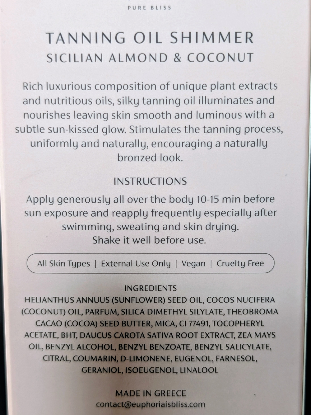 Euphoria Natural Sunglow Bronze Sparkles Tanning Oil  Sicilian Almond & Coconut - Picture 5 of 8